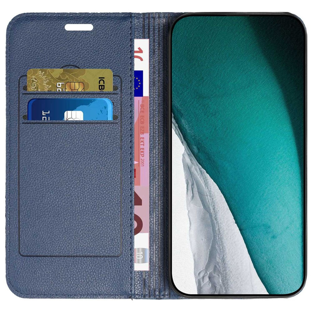 RFID Blocking Phone Protective Case for Samsung Galaxy M33 5G (Global Version), Rhombus Embossing Magnetic Auto-closing Litchi Texture PU Leather Stand Wallet Cover - Blue