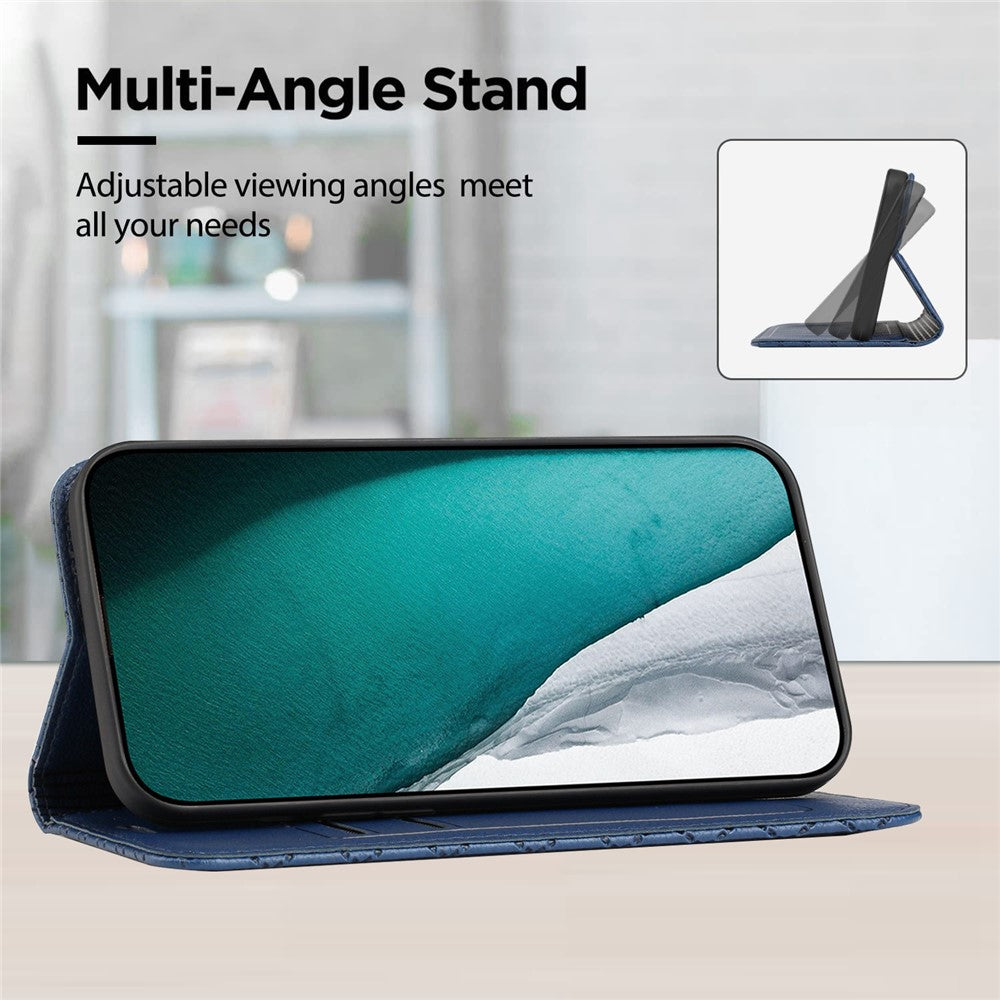 RFID Blocking Phone Protective Case for Samsung Galaxy M33 5G (Global Version), Rhombus Embossing Magnetic Auto-closing Litchi Texture PU Leather Stand Wallet Cover - Blue