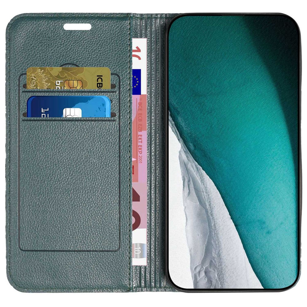 RFID Blocking Phone Protective Case for Samsung Galaxy M33 5G (Global Version), Rhombus Embossing Magnetic Auto-closing Litchi Texture PU Leather Stand Wallet Cover - Green