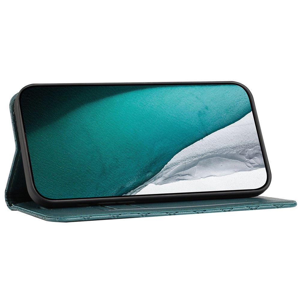 RFID Blocking Phone Protective Case for Samsung Galaxy M33 5G (Global Version), Rhombus Embossing Magnetic Auto-closing Litchi Texture PU Leather Stand Wallet Cover - Green