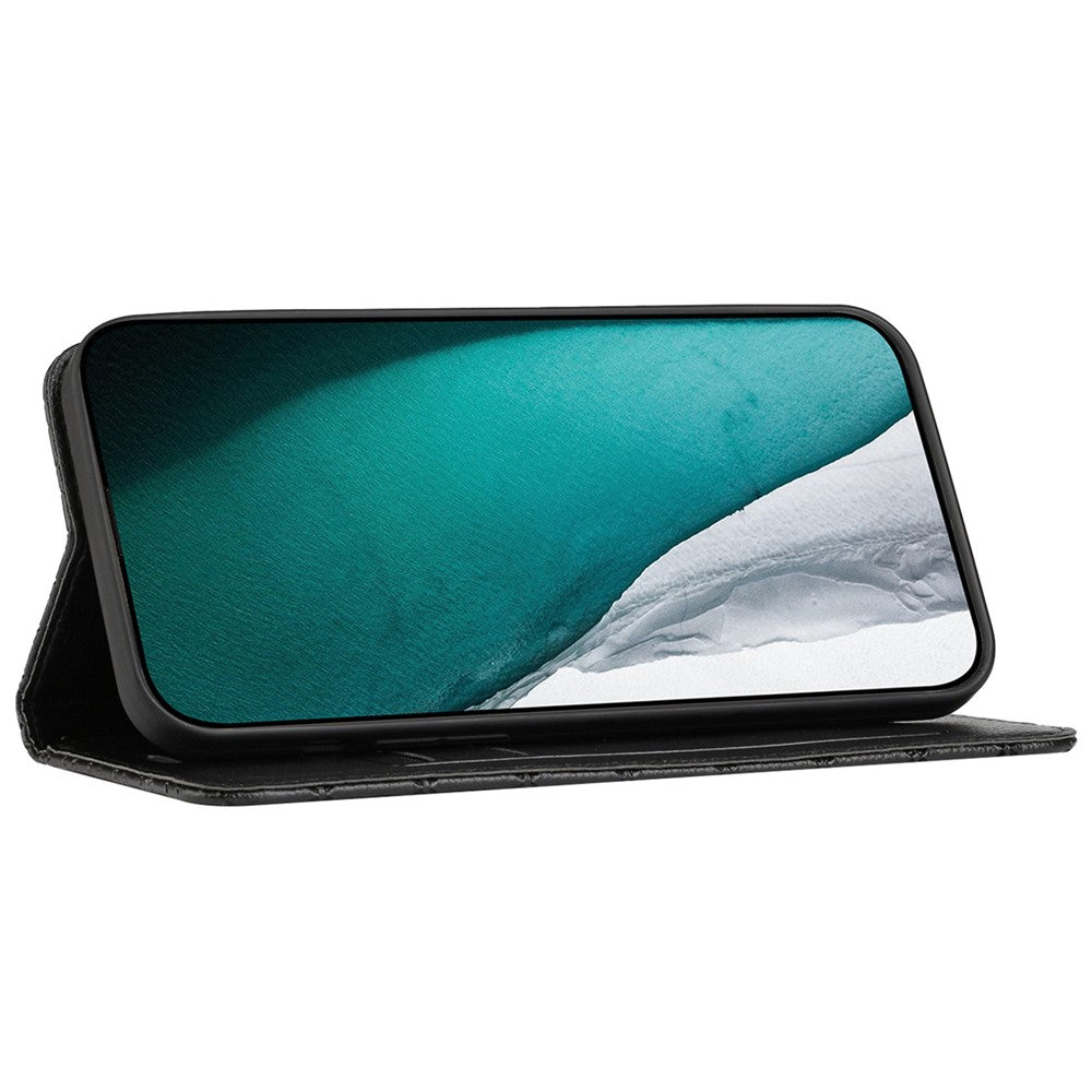 RFID Blocking Phone Protective Case for Samsung Galaxy M33 5G (Global Version), Rhombus Embossing Magnetic Auto-closing Litchi Texture PU Leather Stand Wallet Cover - Black