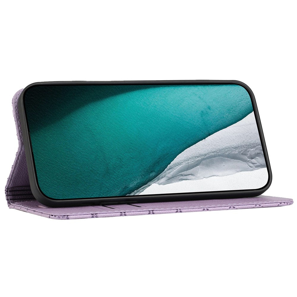 RFID Blocking Phone Protective Case for Samsung Galaxy M33 5G (Global Version), Rhombus Embossing Magnetic Auto-closing Litchi Texture PU Leather Stand Wallet Cover - Purple