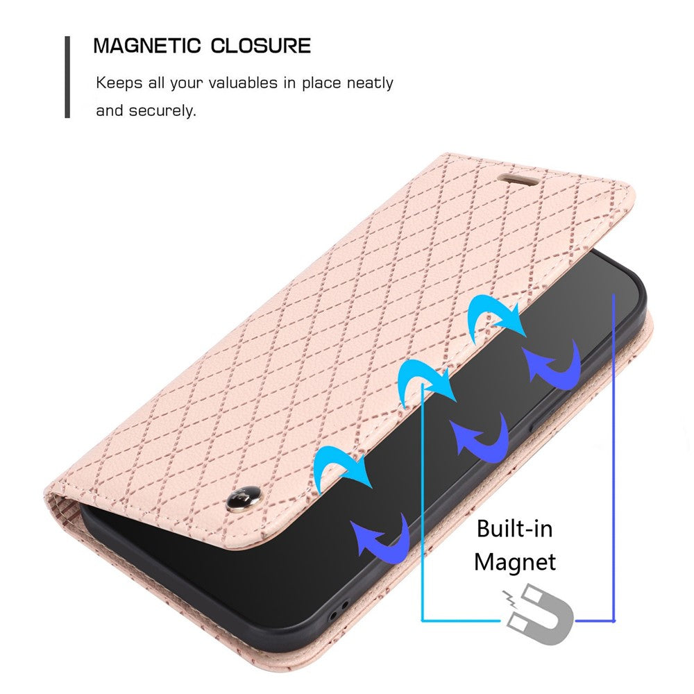 RFID Blocking Phone Protective Case for Samsung Galaxy M33 5G (Global Version), Rhombus Embossing Magnetic Auto-closing Litchi Texture PU Leather Stand Wallet Cover - Yellow