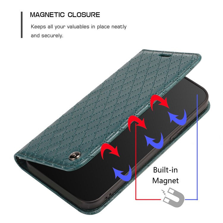 For Samsung Galaxy S22+ 5G RFID Blocking PU Leather Flip Stand Anti-drop Cover Rhombus Embossing Litchi Texture Phone Wallet Case - Green
