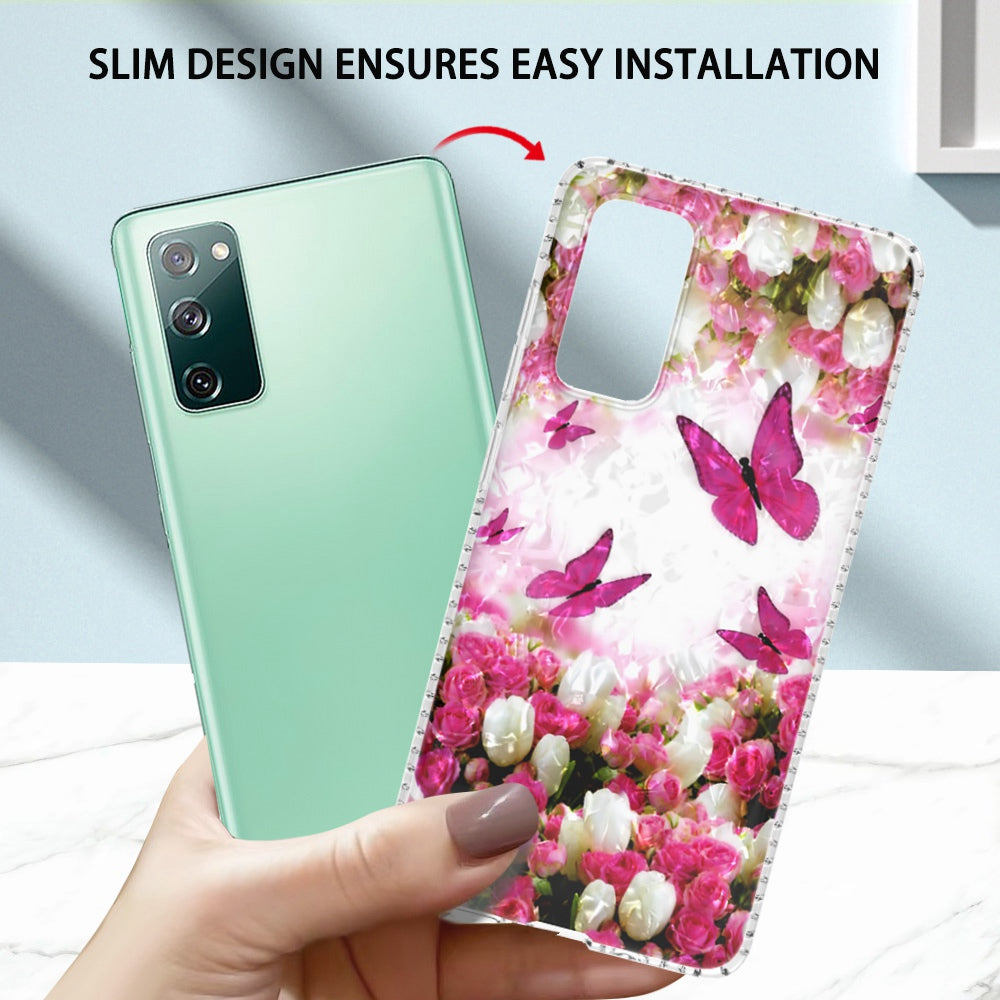 YB IMD Series-13 for Samsung Galaxy S20 FE / S20 FE 5G / S20 FE 2022 / S20 Lite 2.0mm TPU Phone Case IMD IML Shell Pattern Airbag Protective Cover - BK012-Blue Purple Marble