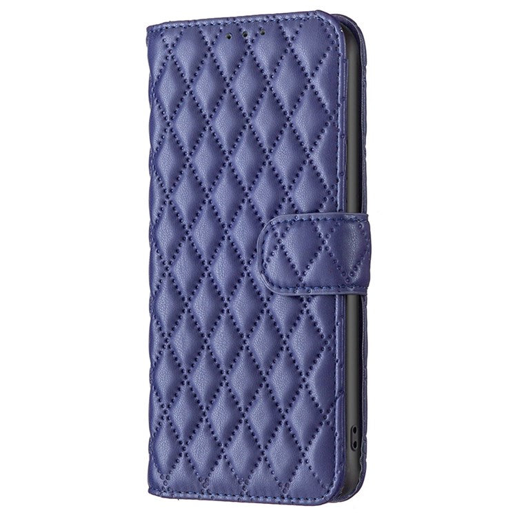 BINFEN COLOR For Realme C31 BF Style-14 Imprinting Rhombus Pattern PU Leather Cover Matte Stand Wallet Inner TPU Phone Case - Blue