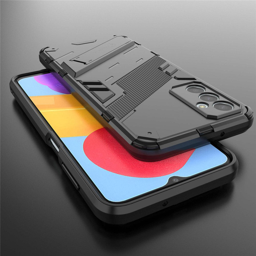 For Samsung Galaxy M13 4G Kickstand Protective Phone Case Drop-proof Hard PC Soft TPU Hybrid Cover - Black
