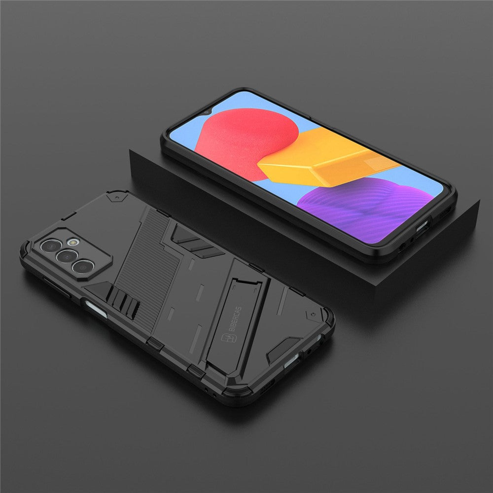 For Samsung Galaxy M13 4G Kickstand Protective Phone Case Drop-proof Hard PC Soft TPU Hybrid Cover - Black