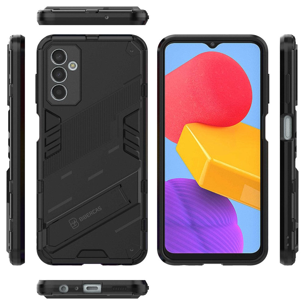 For Samsung Galaxy M13 4G Kickstand Protective Phone Case Drop-proof Hard PC Soft TPU Hybrid Cover - Black