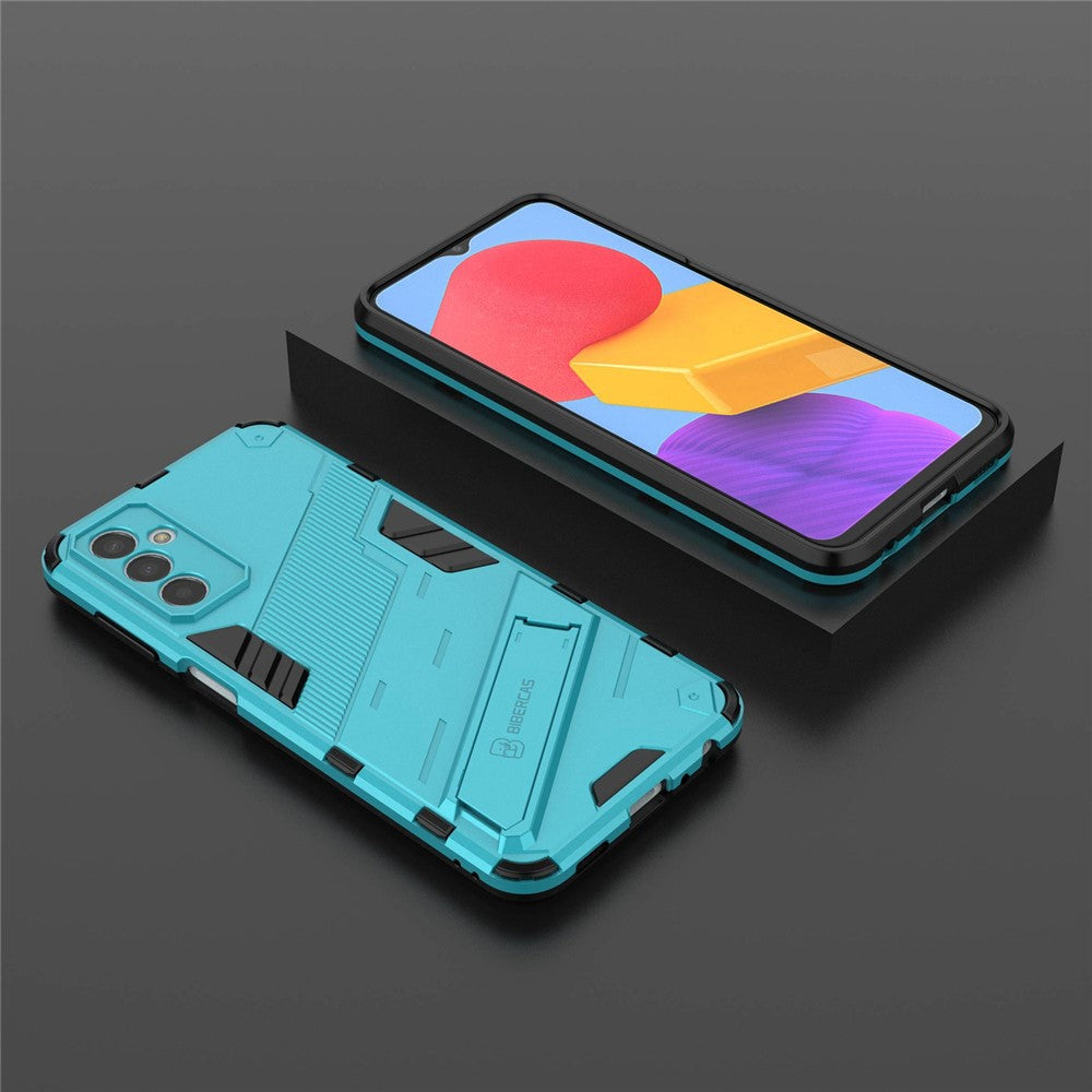 For Samsung Galaxy M13 4G Kickstand Protective Phone Case Drop-proof Hard PC Soft TPU Hybrid Cover - Baby Blue