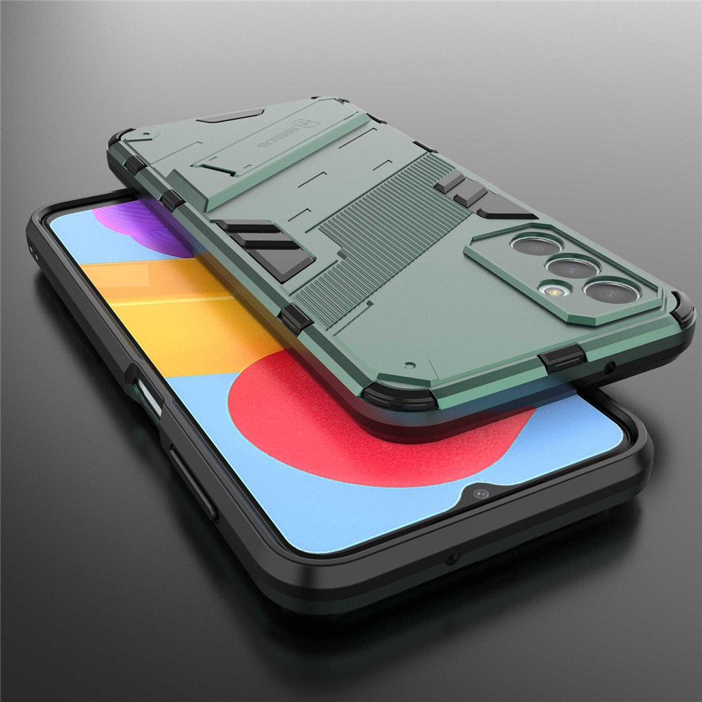 For Samsung Galaxy M13 4G Kickstand Protective Phone Case Drop-proof Hard PC Soft TPU Hybrid Cover - Green