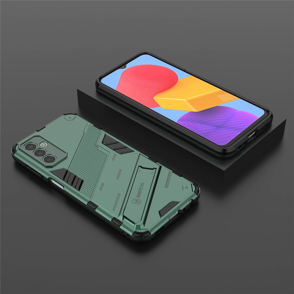 For Samsung Galaxy M13 4G Kickstand Protective Phone Case Drop-proof Hard PC Soft TPU Hybrid Cover - Green