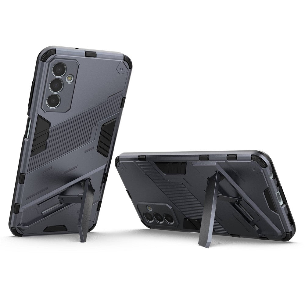 For Samsung Galaxy M13 4G Kickstand Protective Phone Case Drop-Proof Hard PC Soft TPU Hybrid Cover - Grey