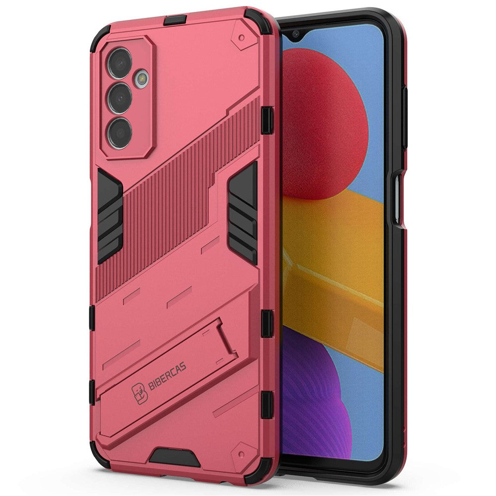 For Samsung Galaxy M13 4G Kickstand Protective Phone Case Drop-proof Hard PC Soft TPU Hybrid Cover - Rose