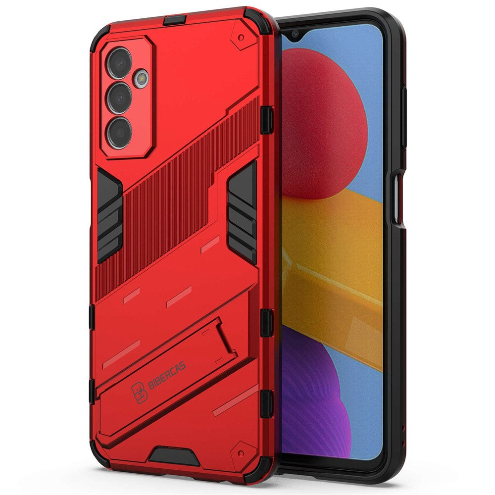 For Samsung Galaxy M13 4G Kickstand Protective Phone Case Drop-proof Hard PC Soft TPU Hybrid Cover - Red
