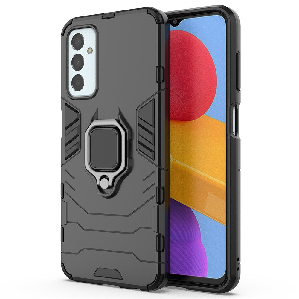 For Samsung Galaxy M13 4G Ring Holder Kickstand Hybrid PC + TPU Cover Shockproof Smart Phone Protective Case - Black