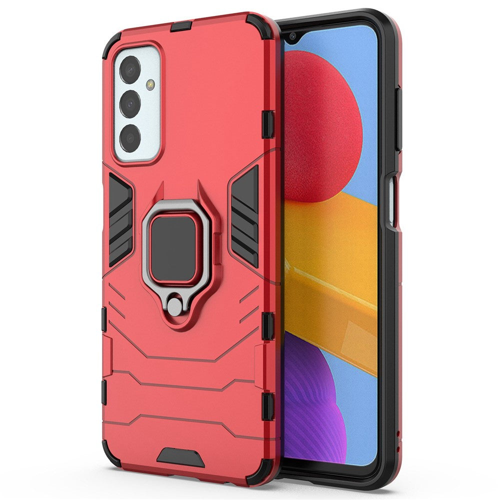For Samsung Galaxy M13 4G Ring Holder Kickstand Hybrid PC + TPU Cover Shockproof Smart Phone Protective Case - Red