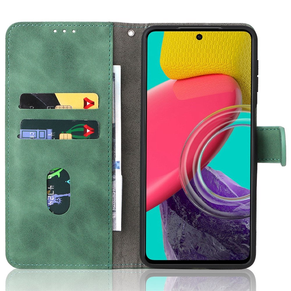 For Samsung Galaxy M53 5G Drop Proof Folio Flip Stand Wallet PU Leather Case Skin-Touch Feeling Protective Cover - Green