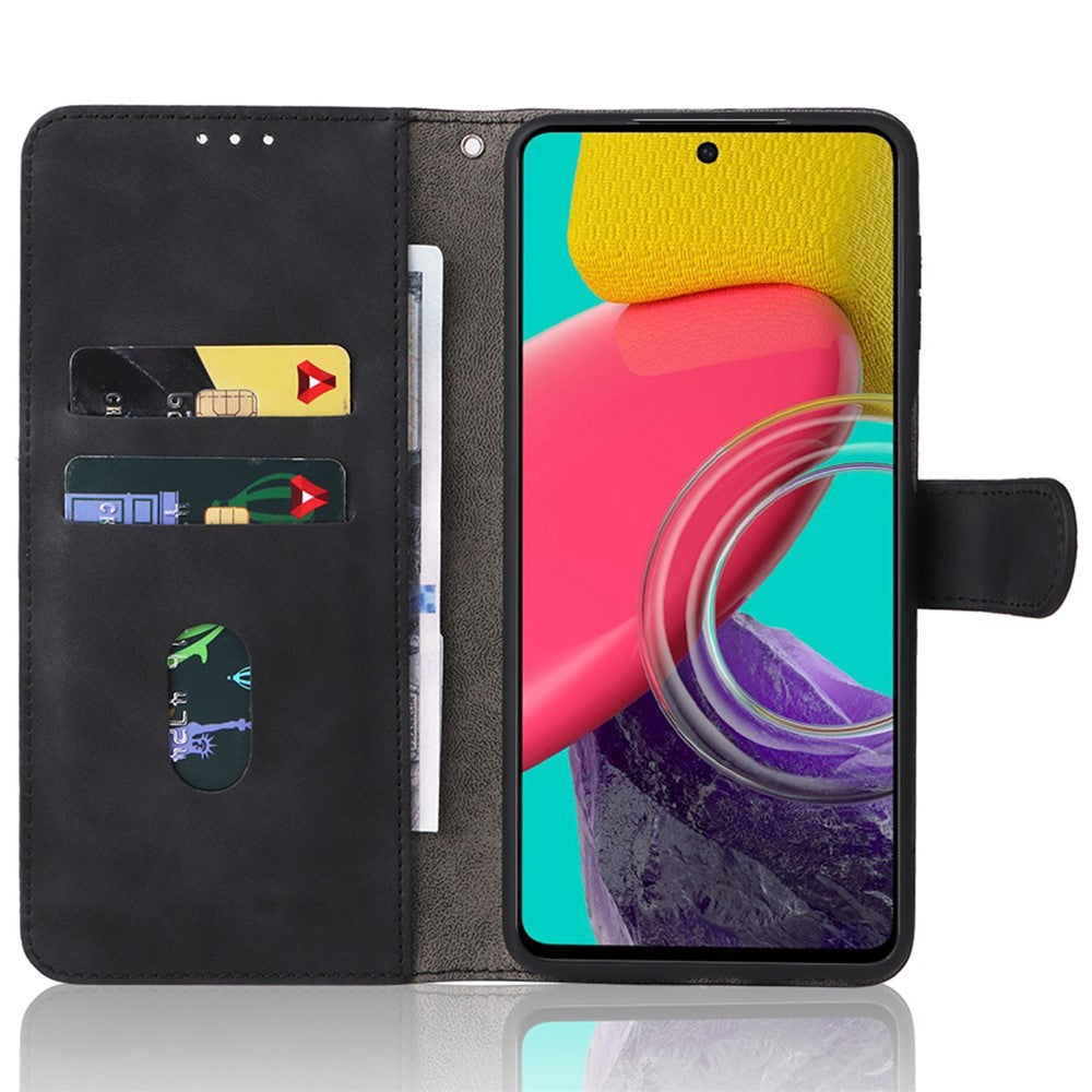 For Samsung Galaxy M53 5G Drop Proof Folio Flip Stand Wallet PU Leather Case Skin-Touch Feeling Protective Cover - Black