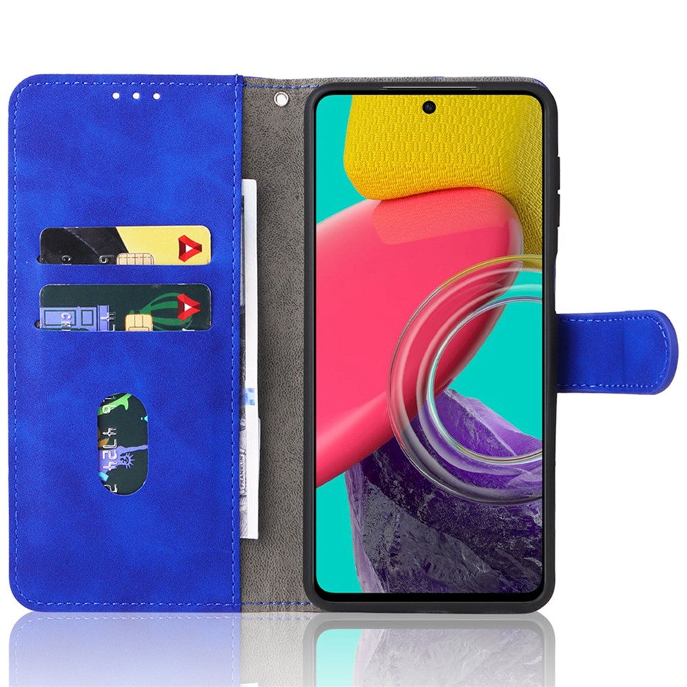 For Samsung Galaxy M53 5G Drop Proof Folio Flip Stand Wallet PU Leather Case Skin-Touch Feeling Protective Cover - Blue