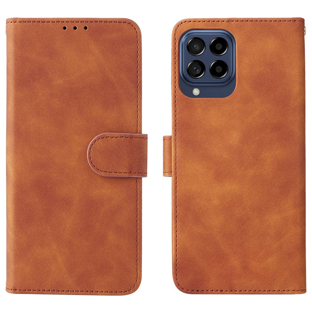 For Samsung Galaxy M53 5G Drop Proof Folio Flip Stand Wallet PU Leather Case Skin-Touch Feeling Protective Cover - Brown