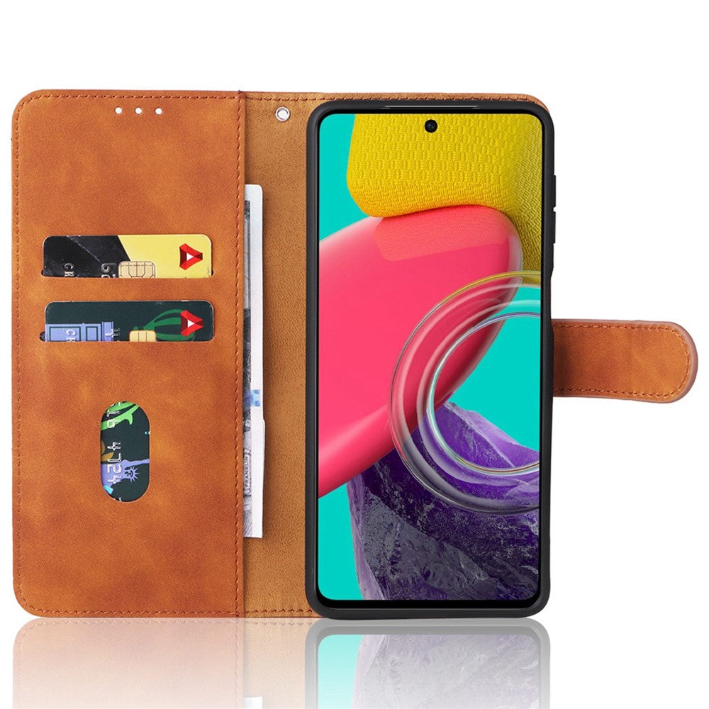 For Samsung Galaxy M53 5G Drop Proof Folio Flip Stand Wallet PU Leather Case Skin-Touch Feeling Protective Cover - Brown