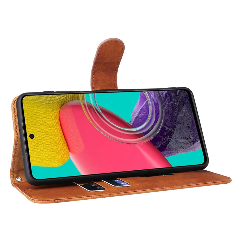 For Samsung Galaxy M53 5G Drop Proof Folio Flip Stand Wallet PU Leather Case Skin-Touch Feeling Protective Cover - Brown