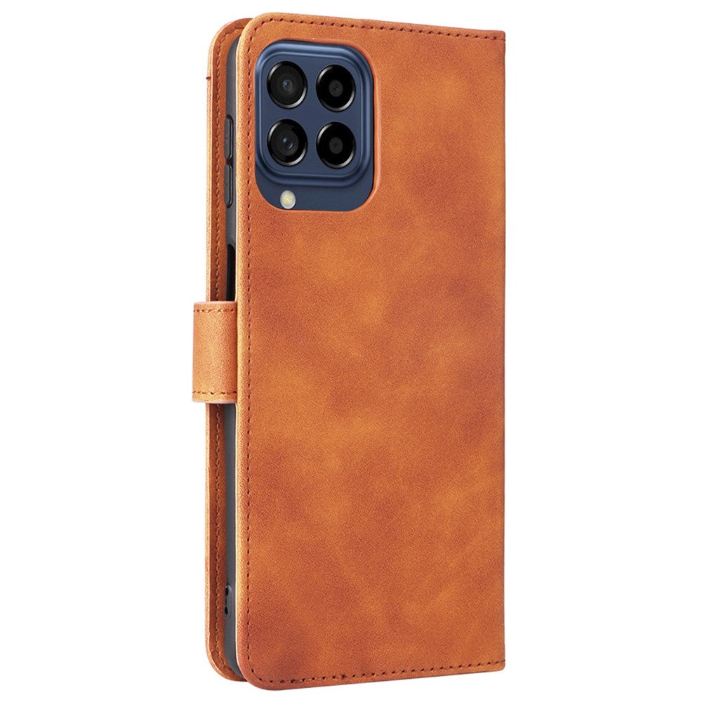 For Samsung Galaxy M53 5G Drop Proof Folio Flip Stand Wallet PU Leather Case Skin-Touch Feeling Protective Cover - Brown