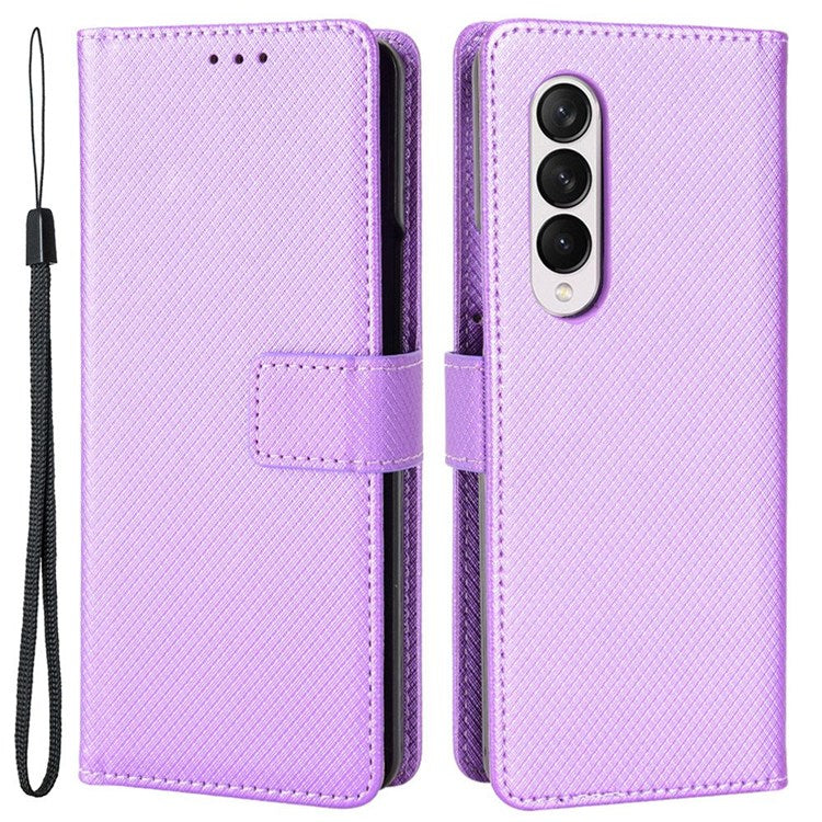 For Samsung Galaxy Z Fold4 5G Wallet Phone Case Diamond Texture Stand PU Leather Protective Folio Flip Cover - Purple