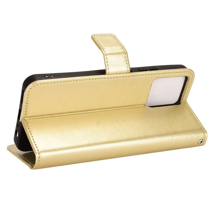 Mobile Phone Case Bag for Realme C30 4G, Crazy Horse Texture PU Leather Cover Stand Wallet - Gold