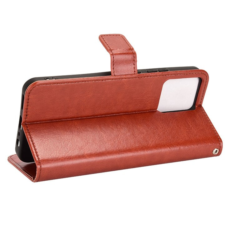 Mobile Phone Case Bag for Realme C30 4G, Crazy Horse Texture PU Leather Cover Stand Wallet - Brown