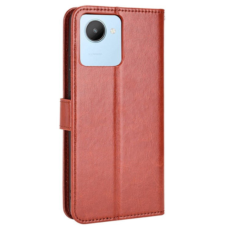 Mobile Phone Case Bag for Realme C30 4G, Crazy Horse Texture PU Leather Cover Stand Wallet - Brown