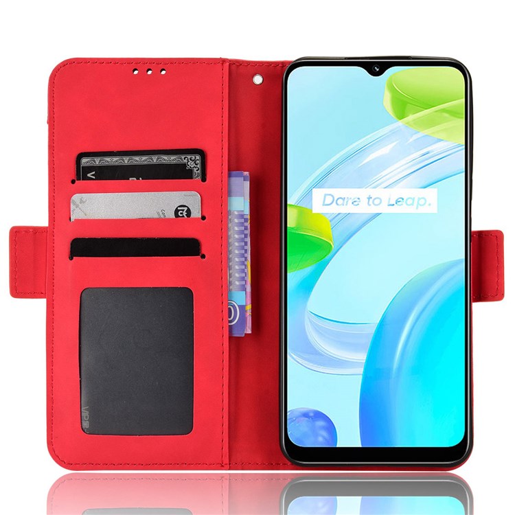 Multiple Card Slots Cell Phone Case for Realme C30 4G, PU Leather Folio Wallet and Stand Flip Cover - Red