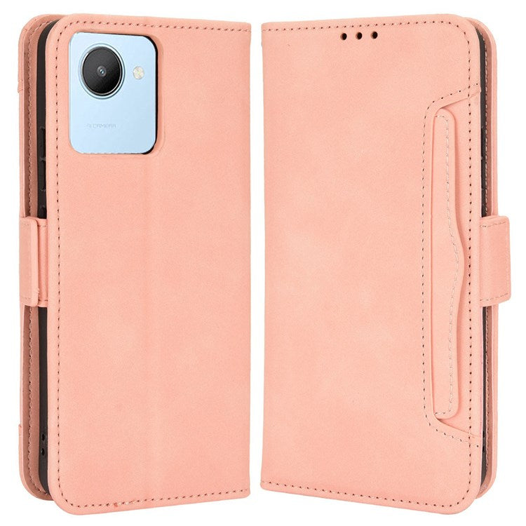 Multiple Card Slots Cell Phone Case for Realme C30 4G, PU Leather Folio Wallet and Stand Flip Cover - Pink