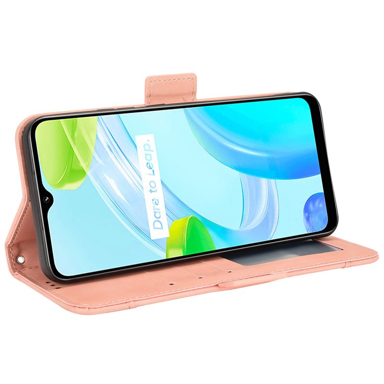 Multiple Card Slots Cell Phone Case for Realme C30 4G, PU Leather Folio Wallet and Stand Flip Cover - Pink