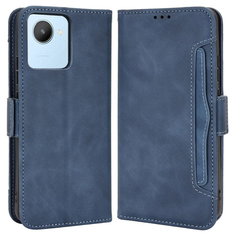 Multiple Card Slots Cell Phone Case for Realme C30 4G, PU Leather Folio Wallet and Stand Flip Cover - Blue