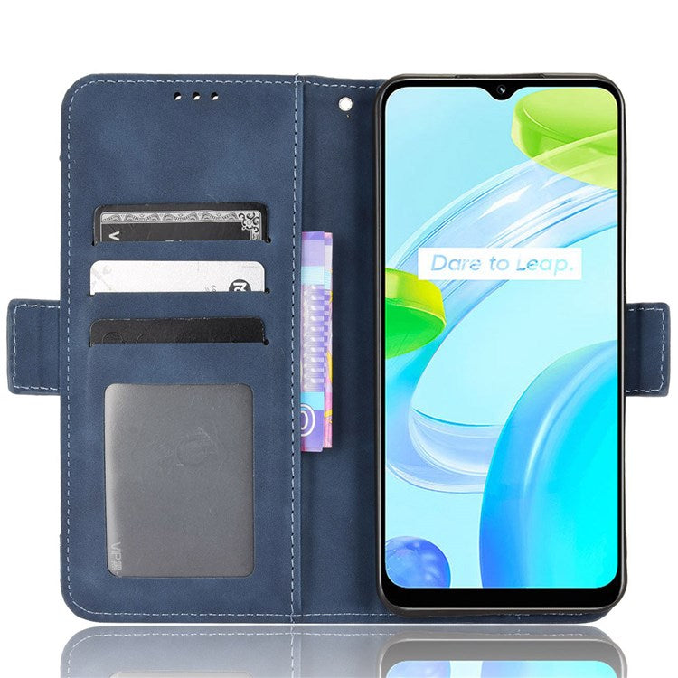 Multiple Card Slots Cell Phone Case for Realme C30 4G, PU Leather Folio Wallet and Stand Flip Cover - Blue
