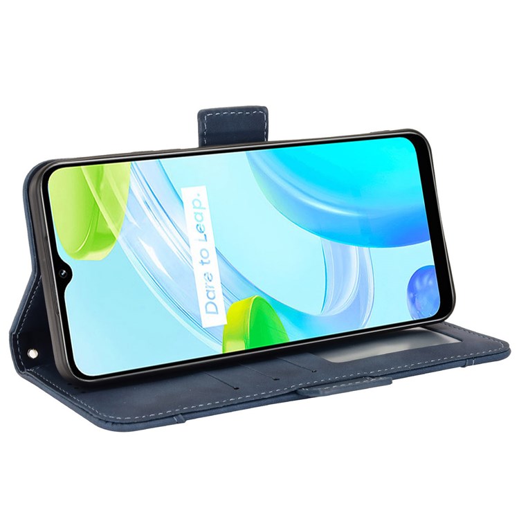Multiple Card Slots Cell Phone Case for Realme C30 4G, PU Leather Folio Wallet and Stand Flip Cover - Blue