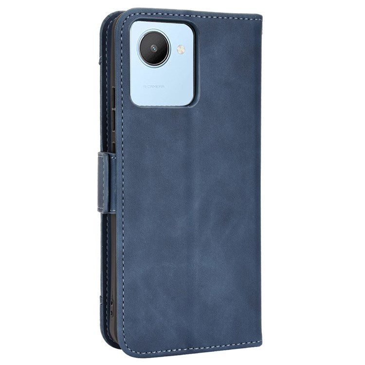 Multiple Card Slots Cell Phone Case for Realme C30 4G, PU Leather Folio Wallet and Stand Flip Cover - Blue