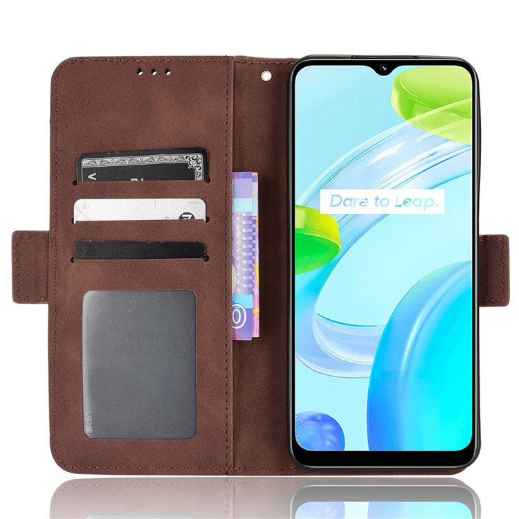 Multiple Card Slots Cell Phone Case for Realme C30 4G, PU Leather Folio Wallet and Stand Flip Cover - Brown