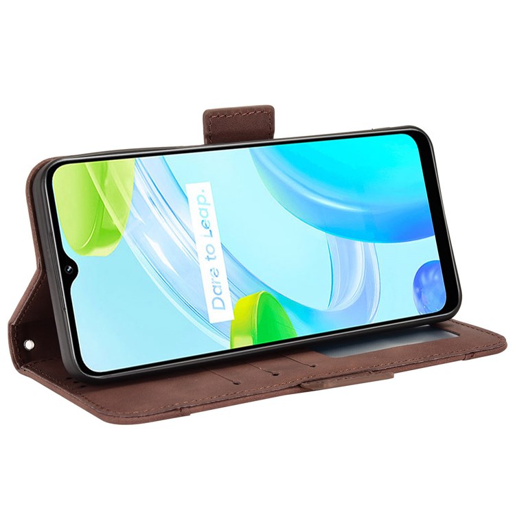 Multiple Card Slots Cell Phone Case for Realme C30 4G, PU Leather Folio Wallet and Stand Flip Cover - Brown
