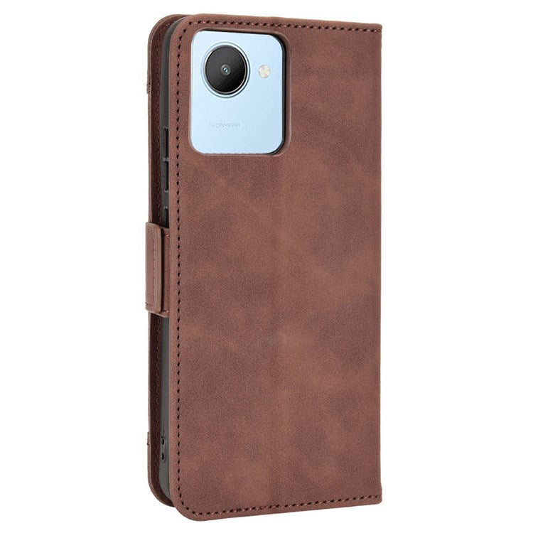 Multiple Card Slots Cell Phone Case for Realme C30 4G, PU Leather Folio Wallet and Stand Flip Cover - Brown