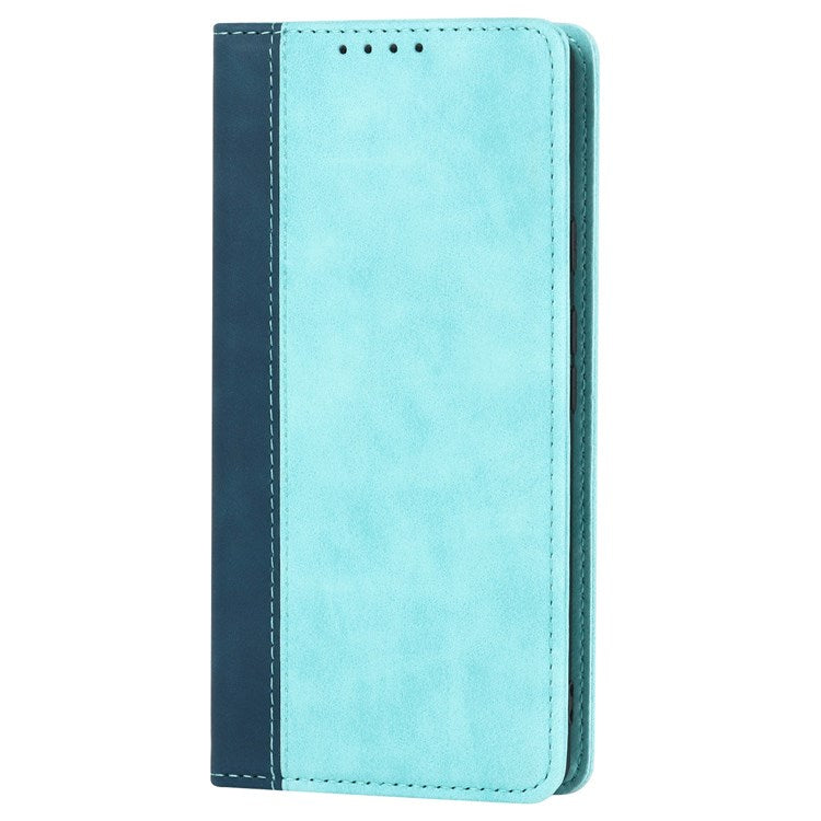 Bi-color Splicing Phone Case for Google Pixel 6a, Magnetic Auto-absorbed PU Leather Wallet Stand Flip Cover - Light Blue / Dark Blue