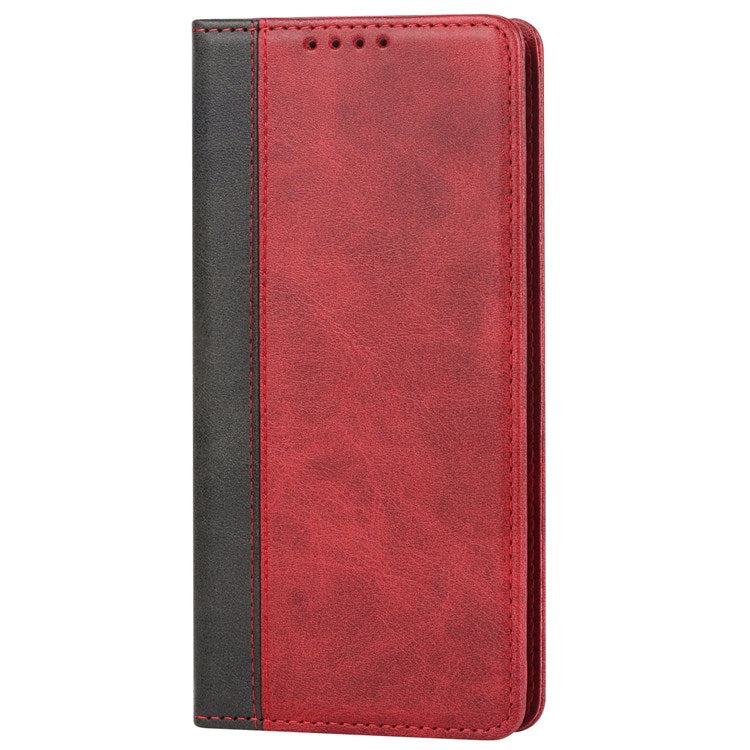Bi-color Splicing Phone Case for Google Pixel 6a, Magnetic Auto-absorbed PU Leather Wallet Stand Flip Cover - Red / Black
