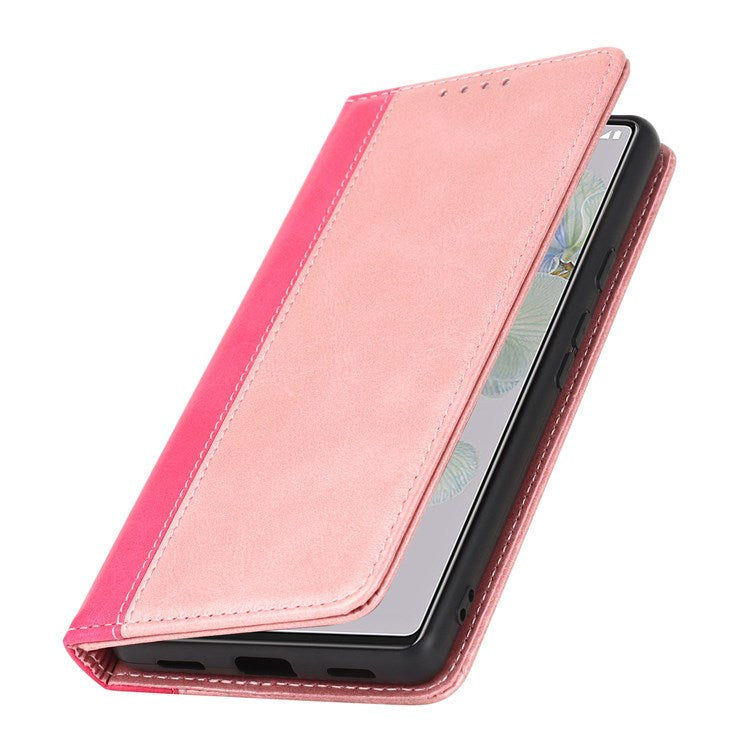 Bi-color Splicing Phone Case for Google Pixel 6a, Magnetic Auto-absorbed PU Leather Wallet Stand Flip Cover - Rose Gold / Rose