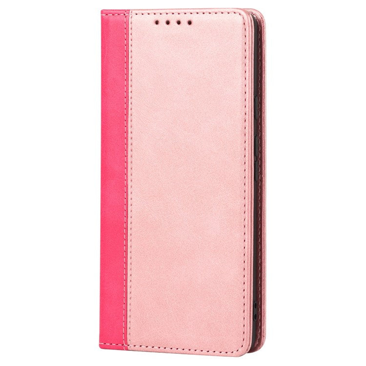 Bi-color Splicing Phone Case for Google Pixel 6a, Magnetic Auto-absorbed PU Leather Wallet Stand Flip Cover - Rose Gold / Rose