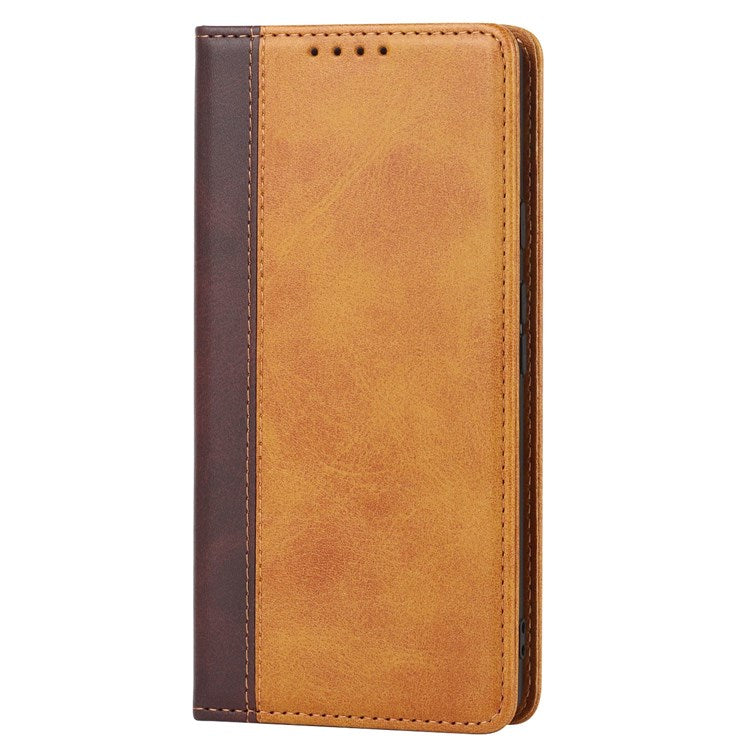 Bi-color Splicing Phone Case for Google Pixel 6a, Magnetic Auto-absorbed PU Leather Wallet Stand Flip Cover - Yellow / Brown