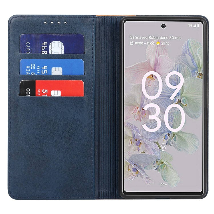 Bi-color Splicing Phone Case for Google Pixel 6a, Magnetic Auto-absorbed PU Leather Wallet Stand Flip Cover - Blue / Yellow