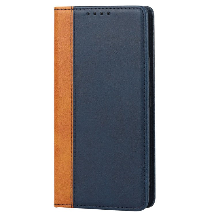 Bi-color Splicing Phone Case for Google Pixel 6a, Magnetic Auto-absorbed PU Leather Wallet Stand Flip Cover - Blue / Yellow