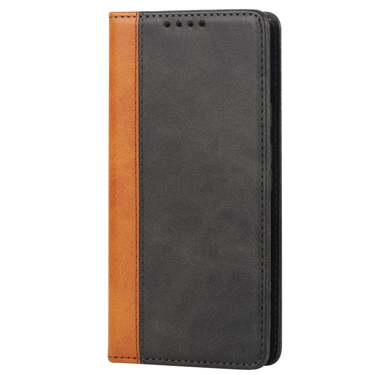 Bi-color Splicing Phone Case for Google Pixel 6a, Magnetic Auto-absorbed PU Leather Wallet Stand Flip Cover - Black / Yellow